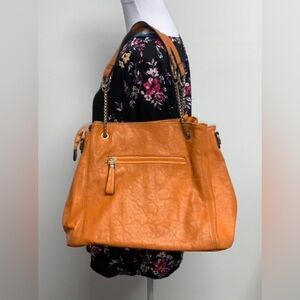 Burnt Orange Chain Double Handle Bag Purse 14" X 10" X 6.5"